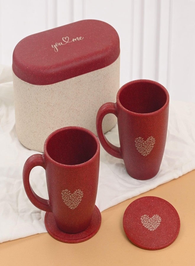 Eha Earth-Friendly Valentine Gifts for Couple | Gift for Girlfriend and Boyfriend | Love Gift Set of 2 | 300 ml | Made with Rice Husk and Coffee Husk Biocomposite | Coral - Image 1